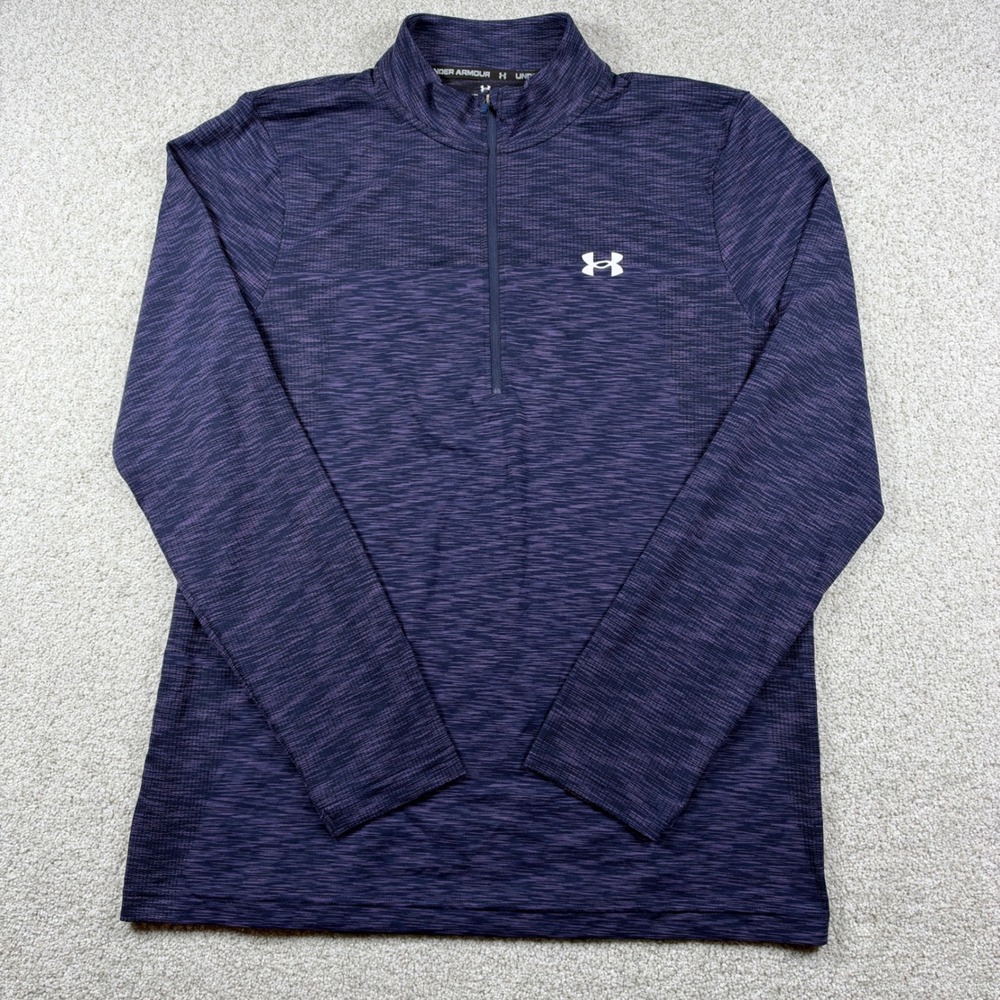 Under Armour Quarter Zip Mens XL Purple Space Dye Fitted Long Sleeve Pullover